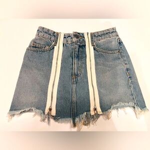 Carmar Denim Mini Skirt Size 4 Functional White Zippers Distressed Hem